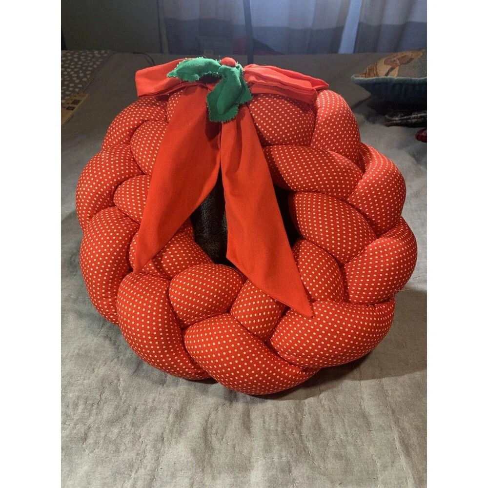 Vintage Braided Christmas WREATH Cotton Cloth Red & White Polka Dots